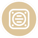 A square Green Leaf Plumbing, AC & Heating icon featuring a vent symbol centered within a circle.